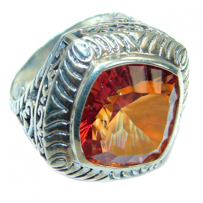 Rich design Intense Red Quartz .925 Sterling Silver handmade Ring s. 8