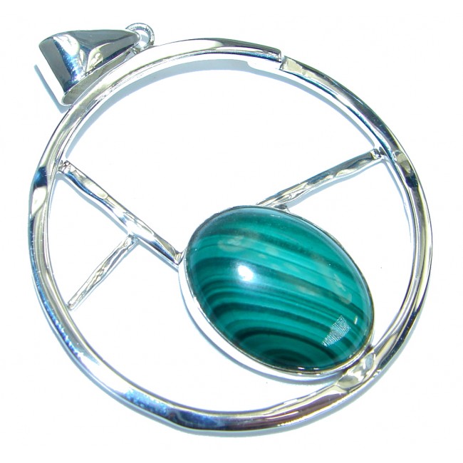 Green Island Natural Malachite hammered .925 Sterling Silver Pendant