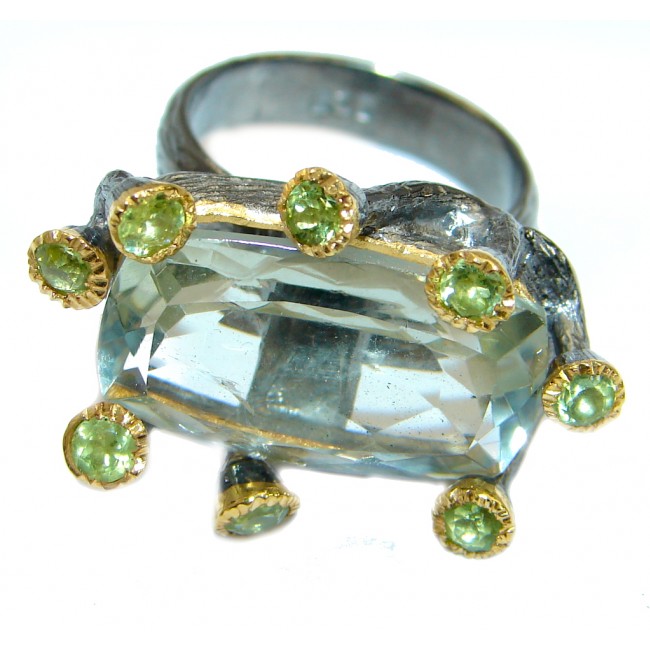 Emerald cut Green Amethyst .925 Sterling Silver handmade Cocktail Ring s. 6