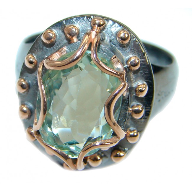 Oval cut Green Amethyst .925 Sterling Silver handmade Cocktail Ring s. 9