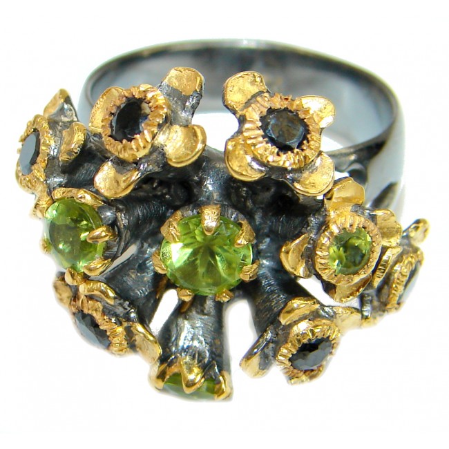 Energazing Peridot Gold over oxidized .925 Sterling Silver Ring size 8
