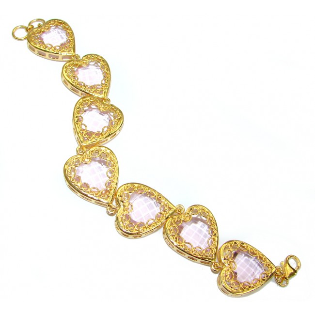 Chic Pink Cubic Zirconia Rose 14K Gold over .925 Sterling Silver handmade Bracelet