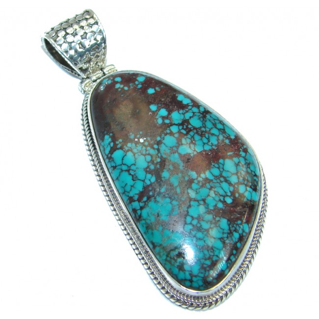Black Spider's Web Turquoise with copper vains .925 Sterling Silver Pendant