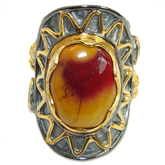 Flawless Australian Mookaite Two Tones Sterling Silver Statement Ring size 6