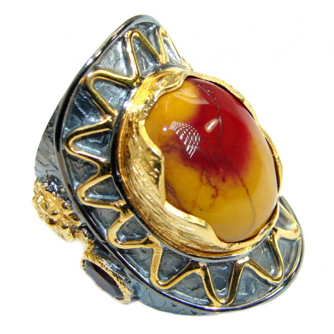 Flawless Australian Mookaite Two Tones Sterling Silver Statement Ring size 6