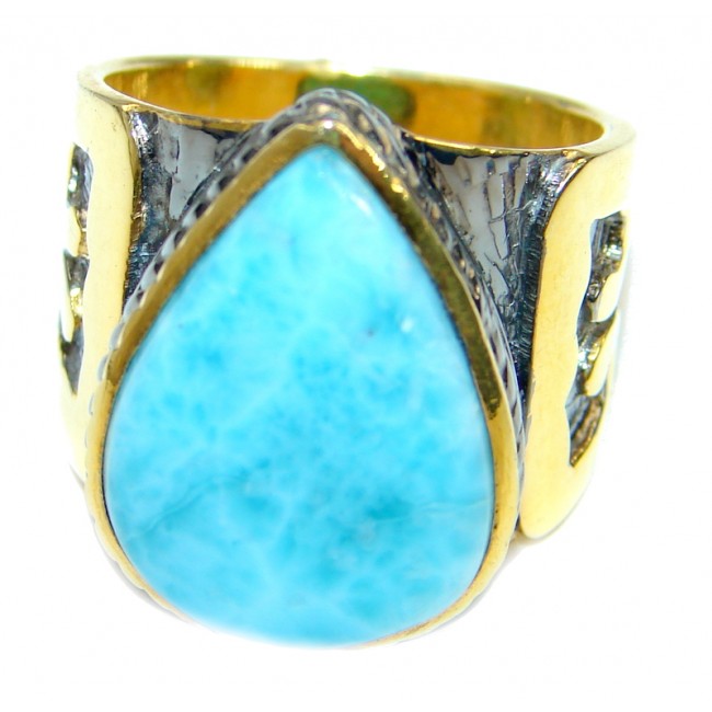Genuine Larimar 14K Gold over .925 Sterling Silver handcrafted Cocktail Ring s. 6 1/4