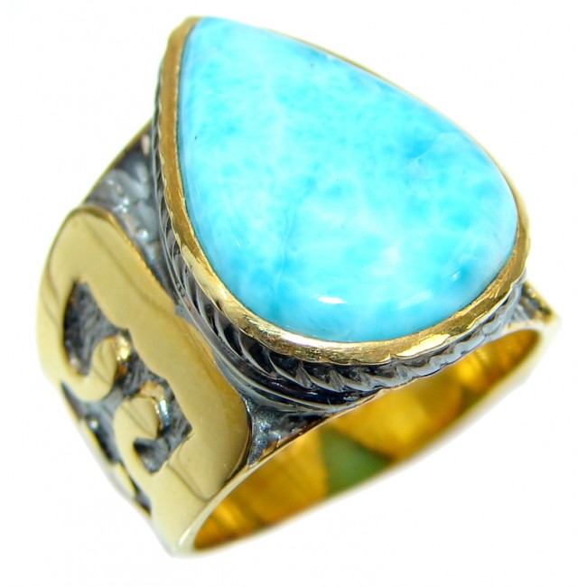 Genuine Larimar 14K Gold over .925 Sterling Silver handcrafted Cocktail Ring s. 6 1/4