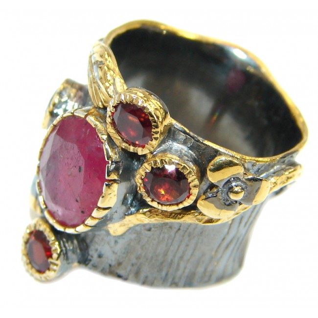 Large Authentic Ruby Rose Gold over .925 Sterling Silver ring; s. 6