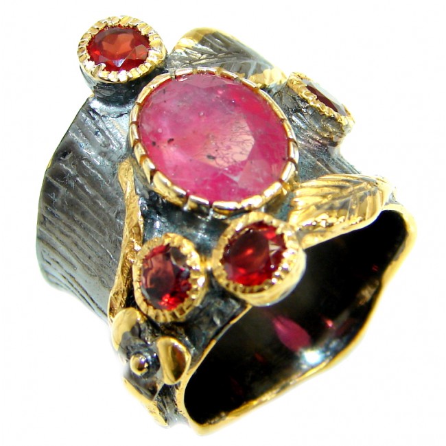 Large Authentic Ruby Rose Gold over .925 Sterling Silver ring; s. 6