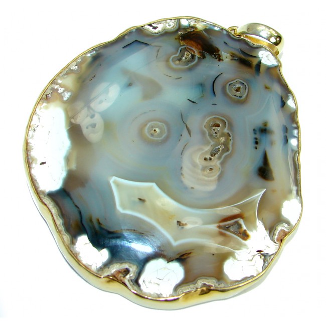86.6 grams genuine Botswana Agate .925 Sterling Silver handmade Pendant