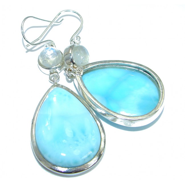 Boho Style genuine Blue Larimar .925 Sterling Silver handmade earrings