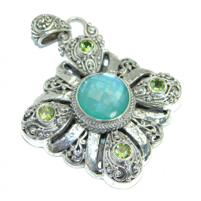 Large Blue Moon Mexican Opal .925 Sterling Silver handmade Pendant