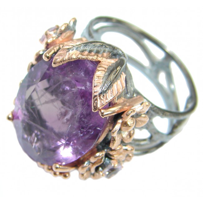 Vintage Style Rough Amethyst .925 Sterling Silver handmade Cocktail Ring s. 8 1/4