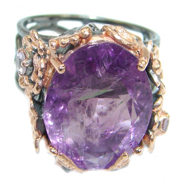 Vintage Style Rough Amethyst .925 Sterling Silver handmade Cocktail Ring s. 8 1/4