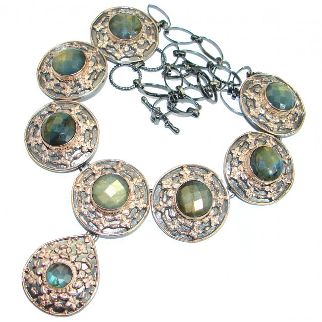 Vintage Design Labradorite Rose Gold .925 Sterling Silver entirely handcrafted necklace