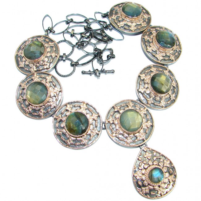 Vintage Design Labradorite Rose Gold .925 Sterling Silver entirely handcrafted necklace