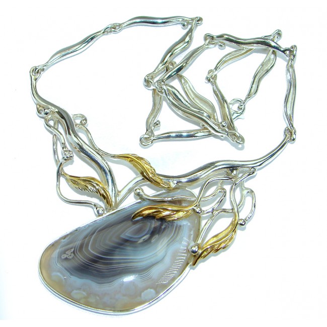 Aura Of Beauty Natural Agate 18K Gold over .925 Sterling Silver handcrafted necklace
