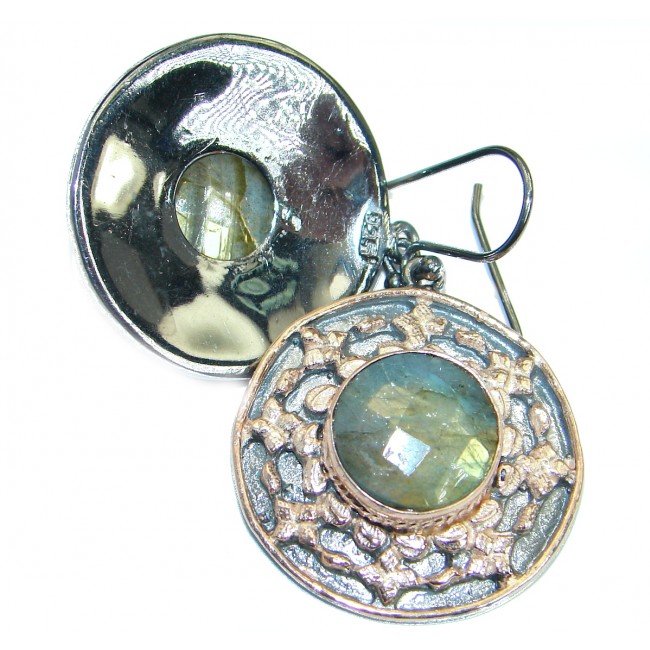 Genuine Labradorite Rose Gold over .925 Sterling Silver handmade earrings