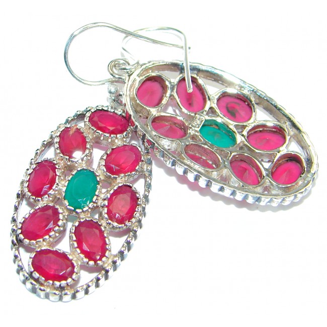 Unique Ruby Emerald .925 Sterling Silver handmade earrings