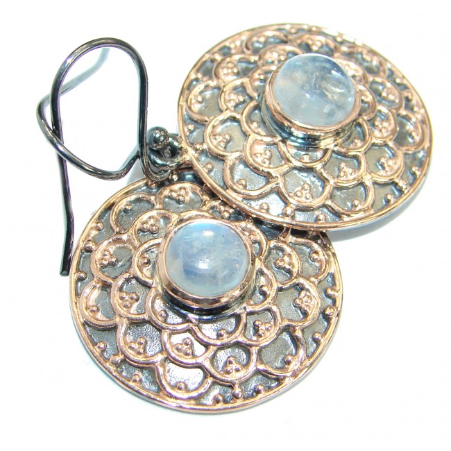 Full Moon Stylish Fire Moonstone Rose Gold over .925 Sterling Silver handmade earrings