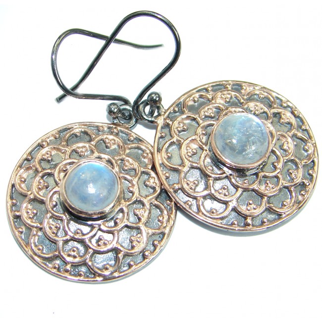 Full Moon Stylish Fire Moonstone Rose Gold over .925 Sterling Silver handmade earrings