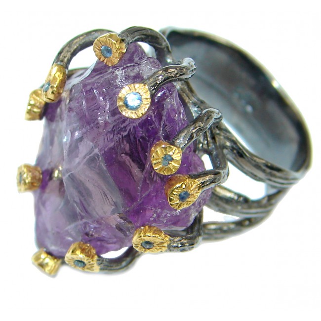 Vintage Style Rough Amethyst .925 Sterling Silver handmade Cocktail Ring s. 8
