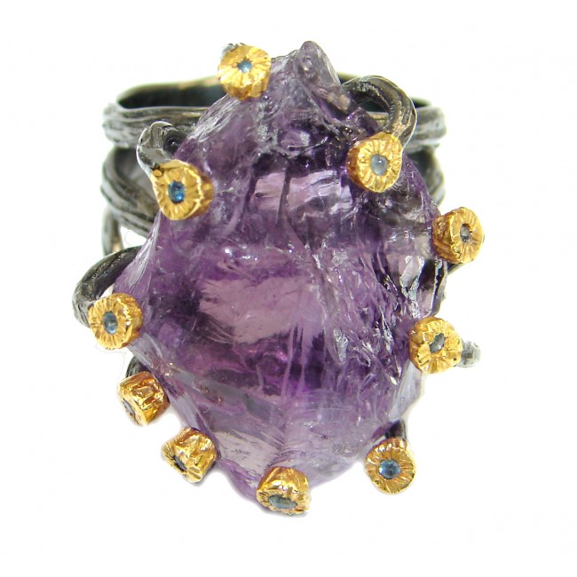 Vintage Style Rough Amethyst .925 Sterling Silver handmade Cocktail Ring s. 8
