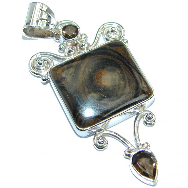 Natural Pietriefied Wood .925 Sterling Silver handmade Pendant