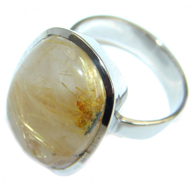 Golden Rutilated Quartz .925 Sterling Silver handcrafted Ring Size 9