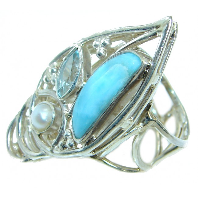 Genuine Larimar .925 Sterling Silver handcrafted Ring s. 6