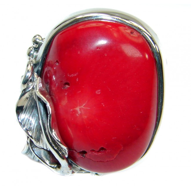 Gorgeous natural Fossilized Coral .925 Sterling Silver handmade ring s. 8 adjustable