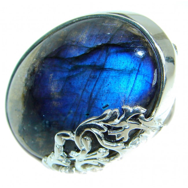 Huge 50ct Blue Fire Labradorite .925 Sterling Silver handmade ring size 6