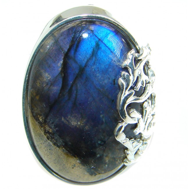 Huge 50ct Blue Fire Labradorite .925 Sterling Silver handmade ring size 6