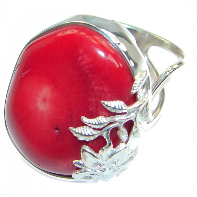 Gorgeous natural Fossilized Coral .925 Sterling Silver handmade ring s. 7 adjustable