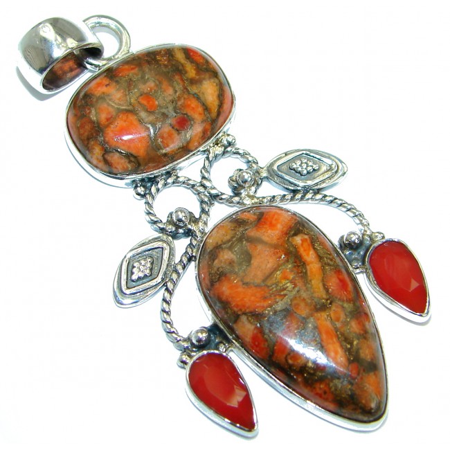Orange Turquoise with copper vains .925 Sterling Silver Pendant