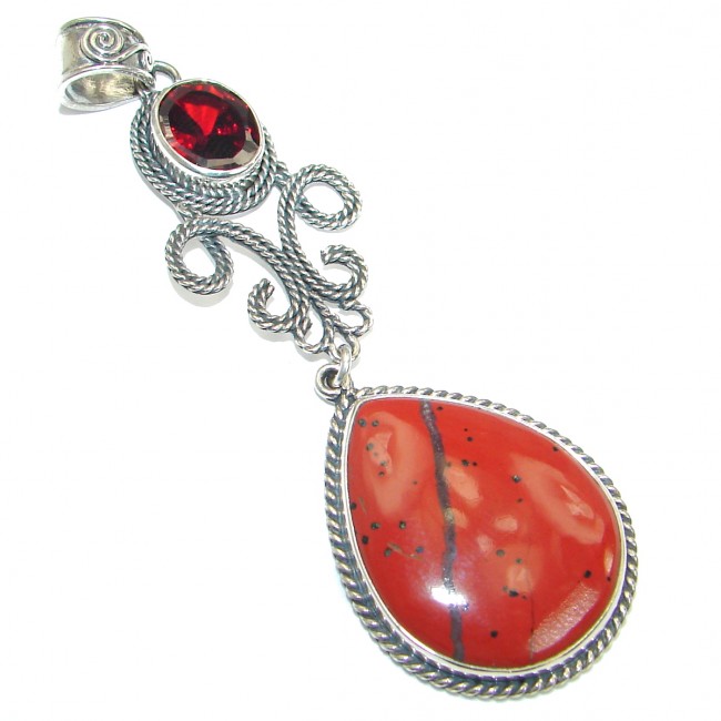 Fabulous natural Red Jasper oxidized .925 Sterling Silver handmade Pendant