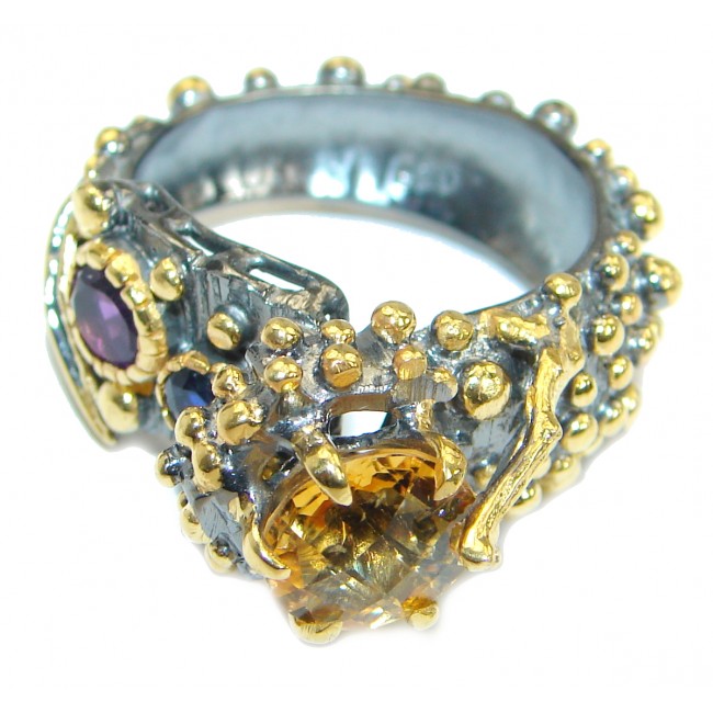 Vintage Style Citrine .925 Sterling Silver handmade Cocktail Wrap Ring s. 9