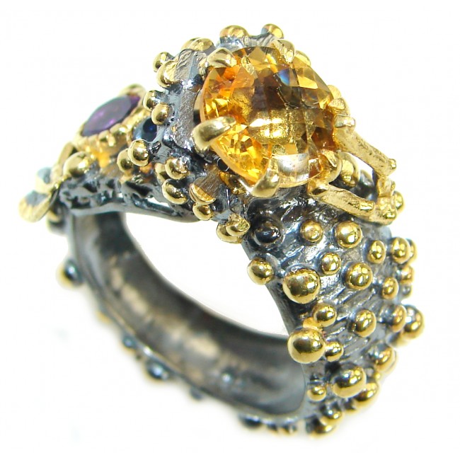 Vintage Style Citrine .925 Sterling Silver handmade Cocktail Wrap Ring s. 9