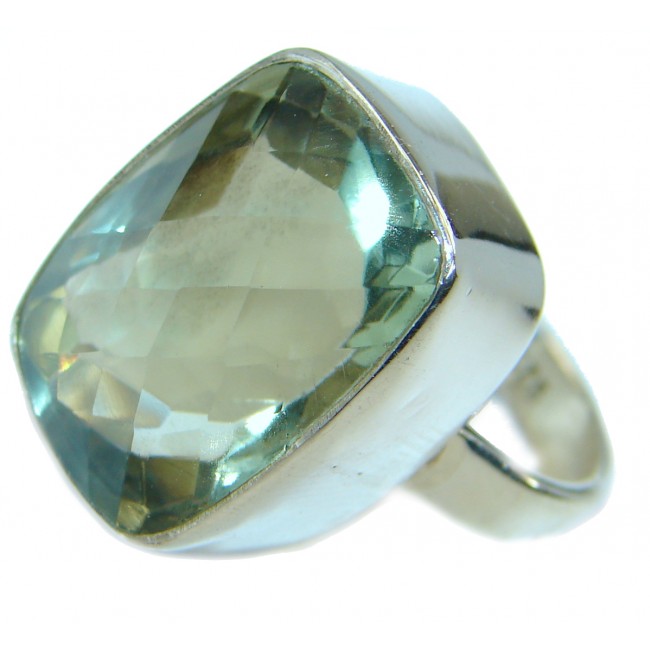 Emerald cut Green Amethyst .925 Sterling Silver handmade Cocktail Ring s. 6 1/4