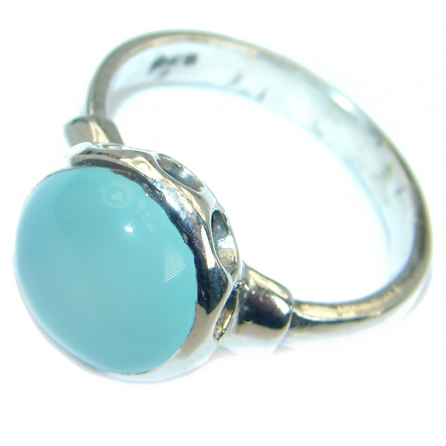 Blue Chalcedony Agate .925 Sterling Silver handcrafted Ring s. 8