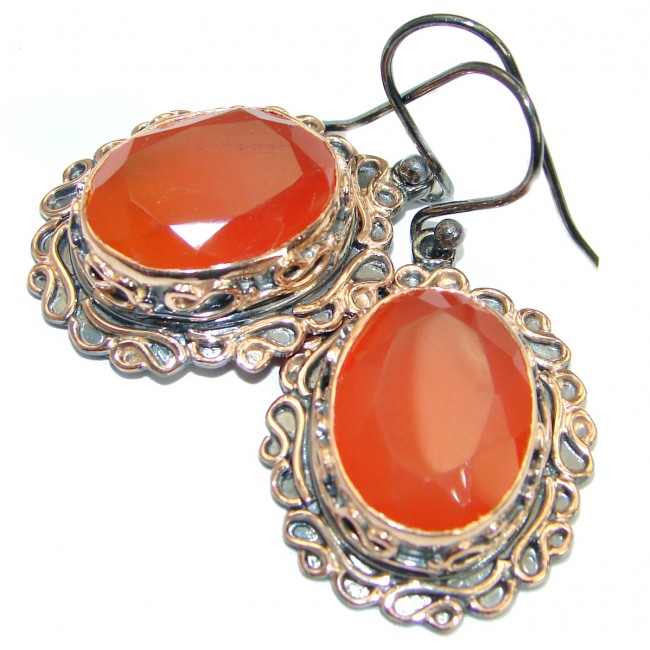 Vintage Design Orange Carnelian .925 Sterling Silver handmade earrings