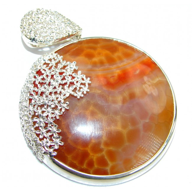 Huge Perfect Mexican Fire Agate .925 Sterling Silver handmade Pendant