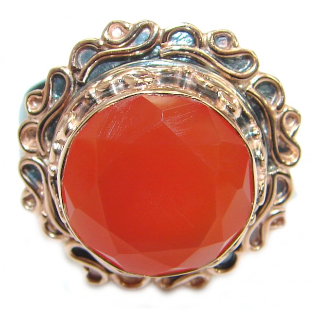 Genuine Carnelian Rose Gold over .925 Sterling Silver handcrafted Ring Size 7 adjustable