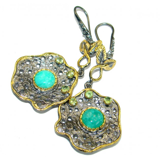 Genuine Turquoise Gold Rhodium over .925 Sterling Silver handmade earrings