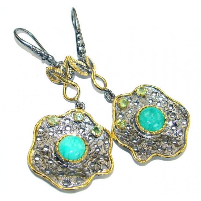 Genuine Turquoise Gold Rhodium over .925 Sterling Silver handmade earrings