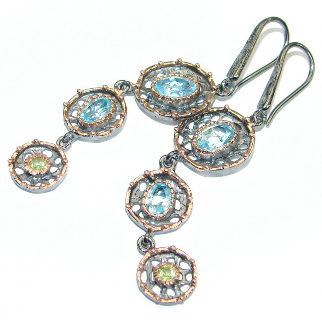 Rich Design Authentic Swiss Blue Topaz .925 Sterling Silver handcrafted earrings