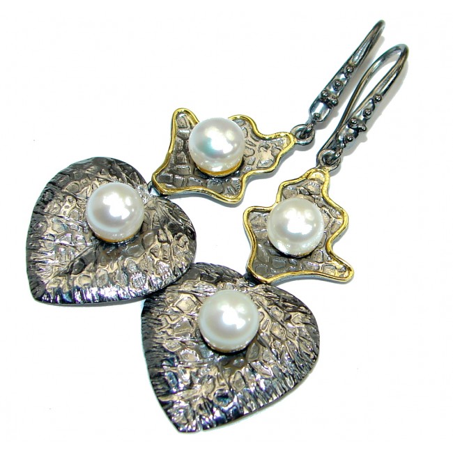 Fresh Water Pearl 14KGold Rhodium over .925 Sterling Silver handcrafted earrings