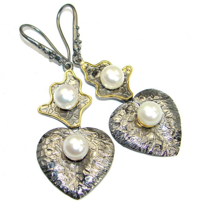 Fresh Water Pearl 14KGold Rhodium over .925 Sterling Silver handcrafted earrings