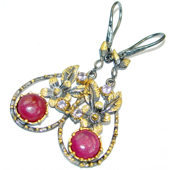 Unique Ruby 14K Gold Rhodium over .925 Sterling Silver handmade earrings