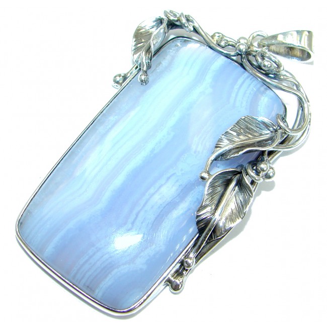 Huge Natural Chalcedony Lace Agate .925 Sterling Silver handmade Pendant